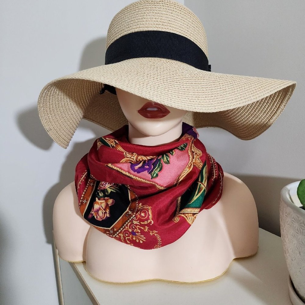 33” Square Scarf Red w/Multicolor Flowers